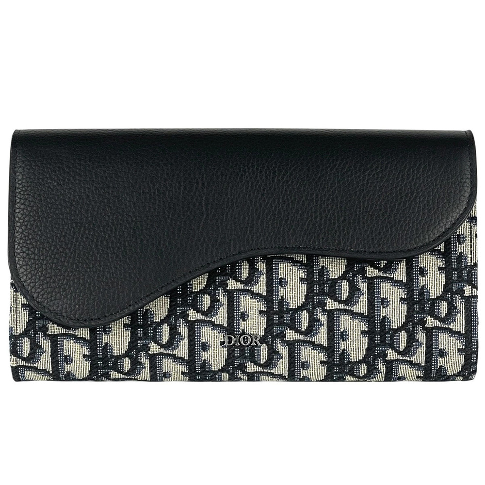 Christian Dior Trotter Bi fold Long Wallet Saddle Canvas Black